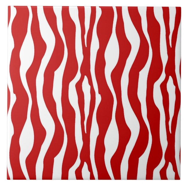 Zebra stripes - Deep Red and White Ceramic Tile (Front)