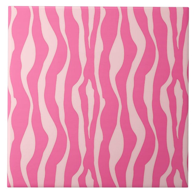 Zebra stripes - Fuchsia and light pink Ceramic Tile (Front)