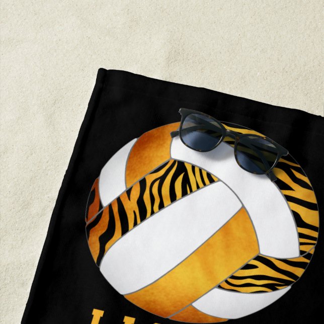 zebra stripes gold orange personalised volleyball beach towel (In Situ)