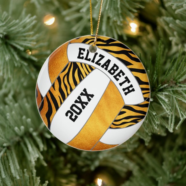 zebra stripes gold orange personalised volleyball ceramic ornament (Tree)