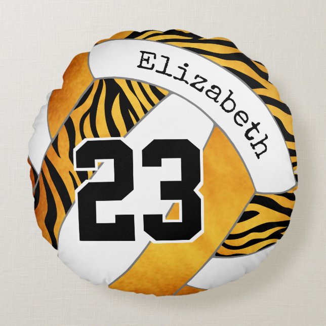 zebra stripes gold orange personalised volleyball round cushion (Front)