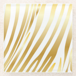 Zebra Stripes Gold Pattern Trendy Design Glass Coaster
