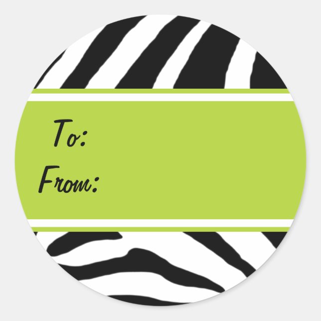 Zebra Stripes Green Gift Tag Sticker (Front)