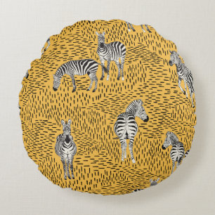 Zebra stripes: hand-drawn seamless background. round cushion