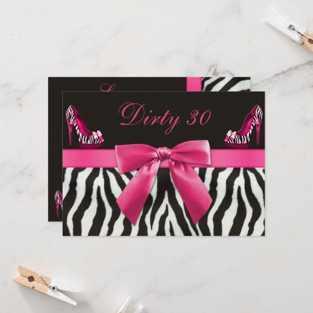 Zebra Stripes & High Heels Birthday Party 30th Invitation (Front/Back In Situ)
