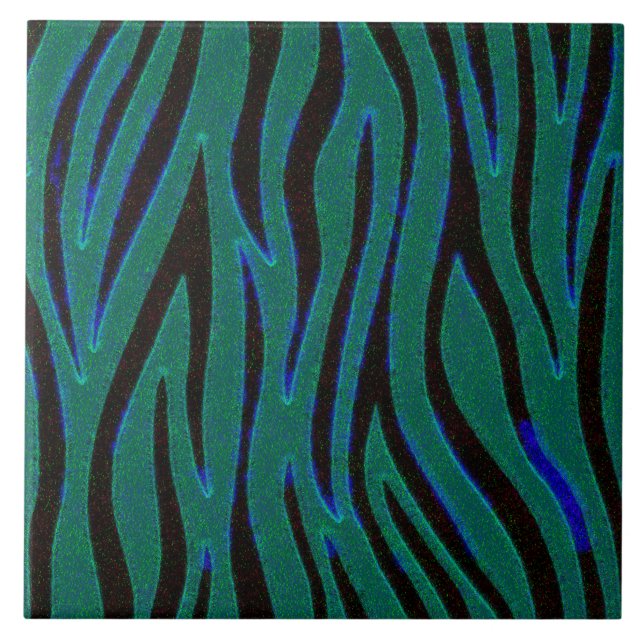 Zebra Stripes in Black and Green Safari Print Ceramic Tile (Front)