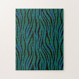 Zebra Stripes in Black and Green Safari Print Jigsaw Puzzle