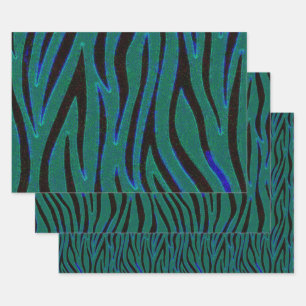 Zebra Stripes in Black and Green Safari Print Wrapping Paper Sheet