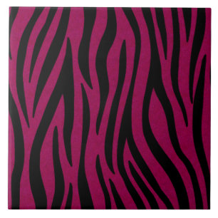 Zebra Stripes in Black and Magenta Safari Print Ceramic Tile
