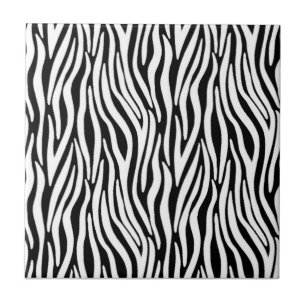 Zebra Stripes in Black and White Fur Effect Ceramic Tile