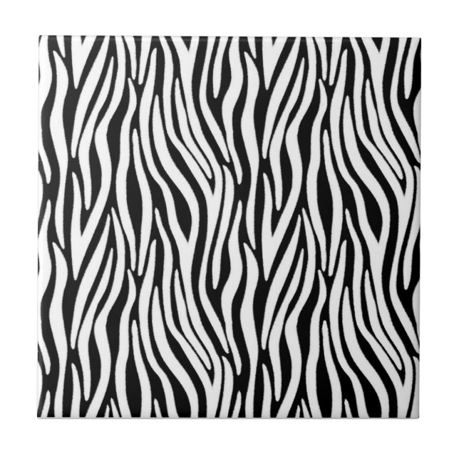 Zebra Stripes in Black and White Fur Effect Ceramic Tile (Front)