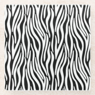 Zebra Stripes in Black and White Fur Effect Glass Coaster