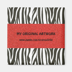 Zebra Stripes in Black and White with Red Stripe Magnet