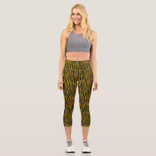 Zebra Stripes in Safari Black and Brown Capri Leggings