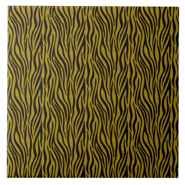Zebra Stripes in Safari Black and Brown  Ceramic Tile (Front)