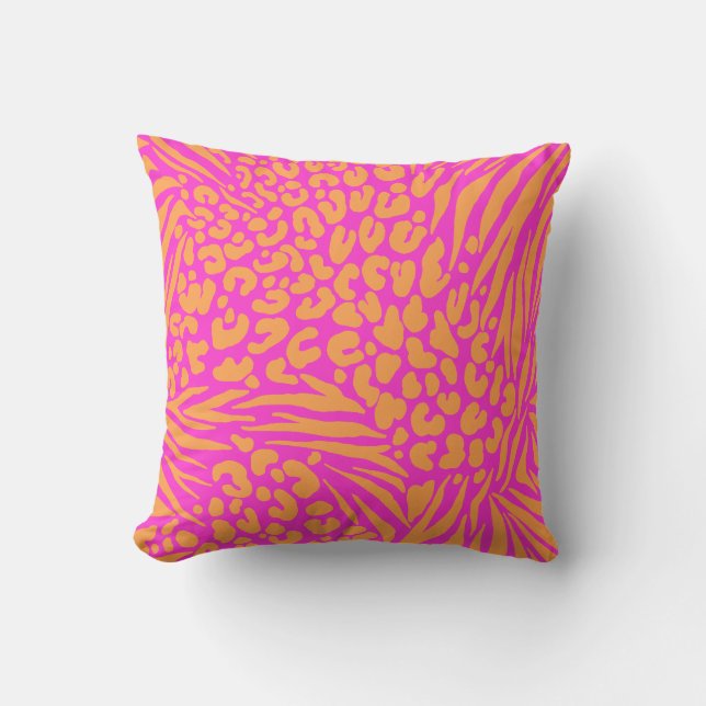 Zebra Stripes Leopard Pink Orange Wild Animal Cushion (Front)
