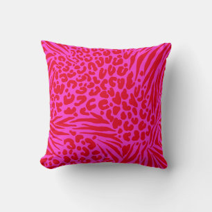Zebra Stripes Leopard Pink Red Wild Animal Cushion