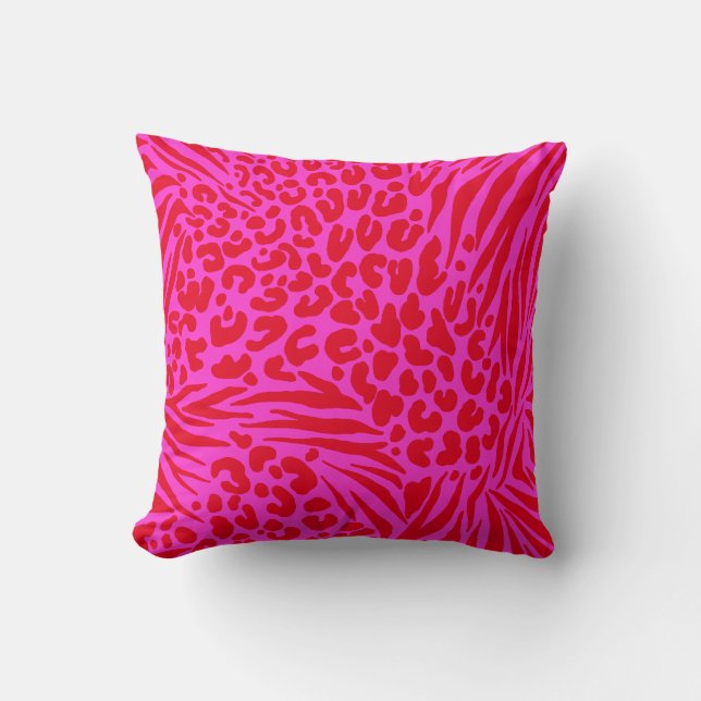 Zebra Stripes Leopard Pink Red Wild Animal Cushion (Front)