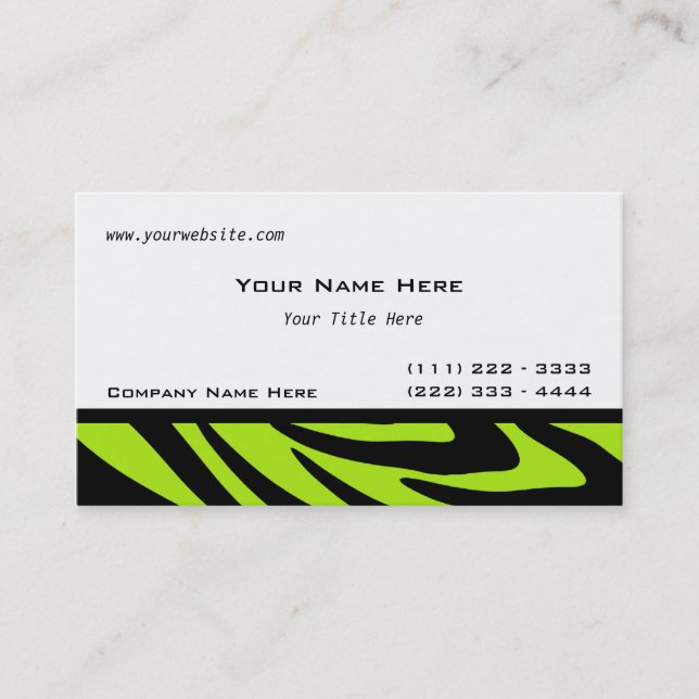 Zebra Stripes Lime Green Business Card (Front)