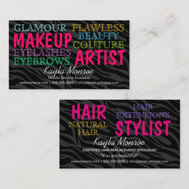 Zebra Stripes Makeup Artist and Hair Stylist Business Card (Front/Back)