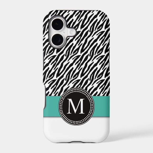 Zebra Stripes Monogram Turquoise iPhone 5 Case (Back)