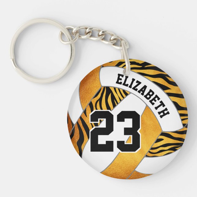 zebra stripes on gold girls volleyball key ring (Front)