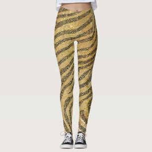Zebra Stripes on Gold Marble Texture Leggings
