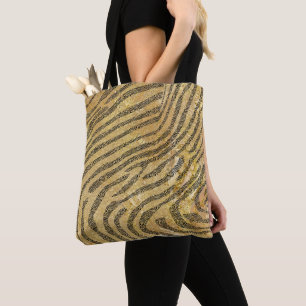 Zebra Stripes on Gold Marble Texture Tote Bag