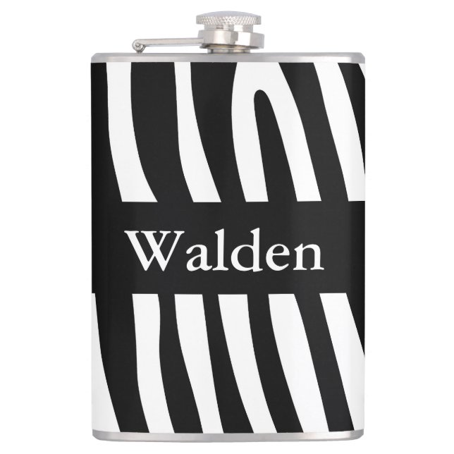 Zebra stripes pattern black & white + your ideas hip flask (Front)