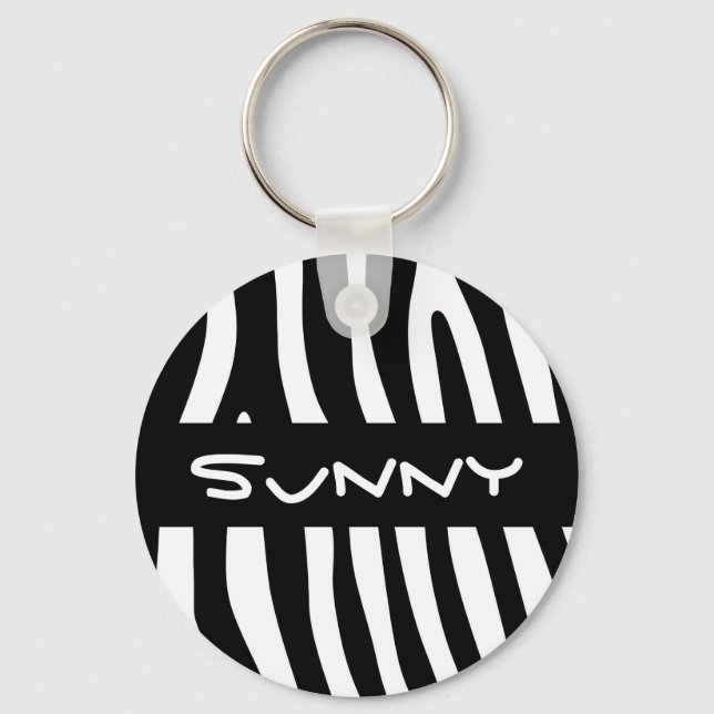 Zebra stripes pattern black & white + your ideas key ring (Front)