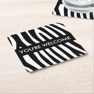 Zebra stripes pattern black & white + your ideas square paper coaster