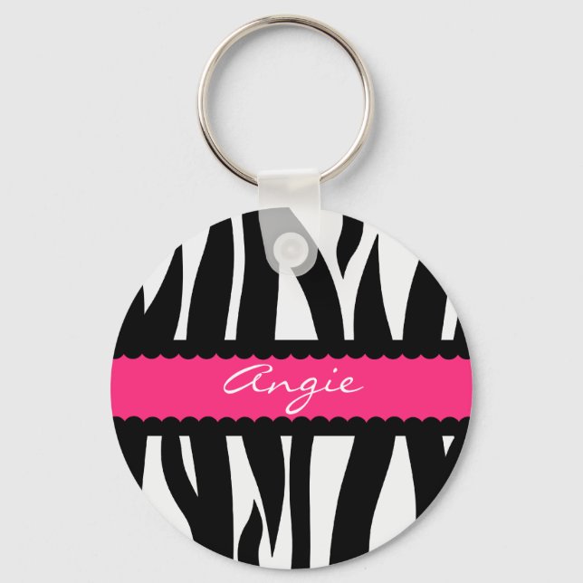 Zebra Stripes Pattern Personalised Name Keychain (Front)