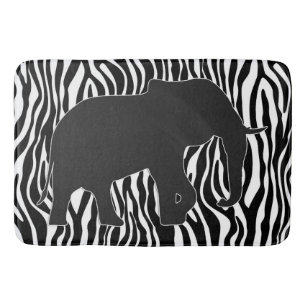 Zebra Stripes Pattern with Elephant + your ideas Bath Mat