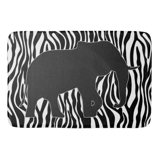 Zebra Stripes Pattern with Elephant + your ideas Bath Mat (Front)