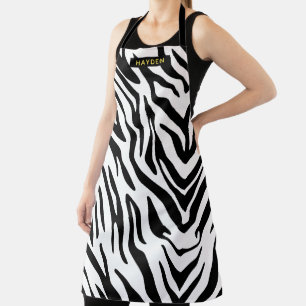 Zebra Stripes Personalise Black Apron