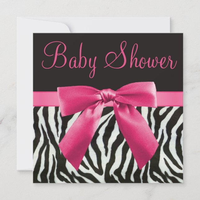 Zebra Stripes & Pink Printed Bow Baby Shower Invitation (Front)