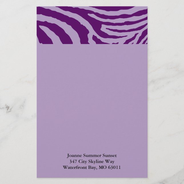 ZEBRA STRIPES: PURPLE and LAVENDER Stationery (Front)
