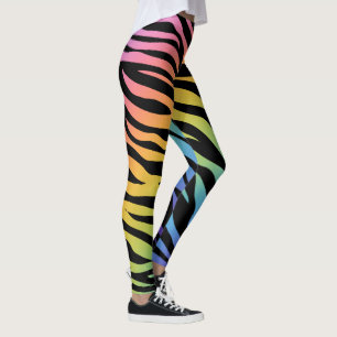Zebra Stripes Rainbow Gradient Print on Black Leggings