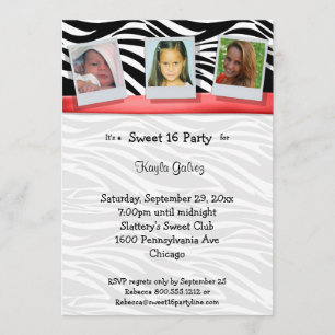 Zebra Stripes Red Ribbon Photo Party Invite
