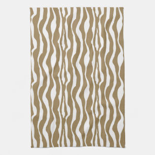 Zebra stripes - Taupe Tan and White Tea Towel