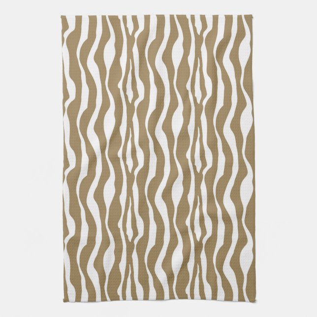 Zebra stripes - Taupe Tan and White Tea Towel (Vertical)