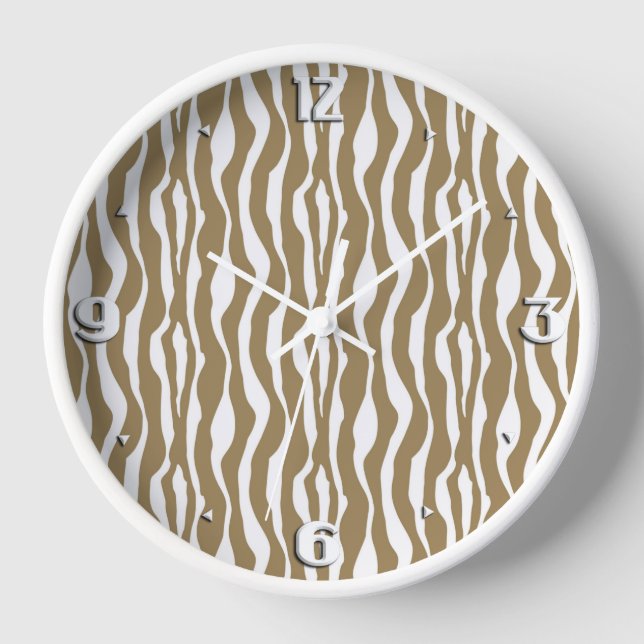 Zebra stripes - Taupe Tan and White Wall Clock (Front)