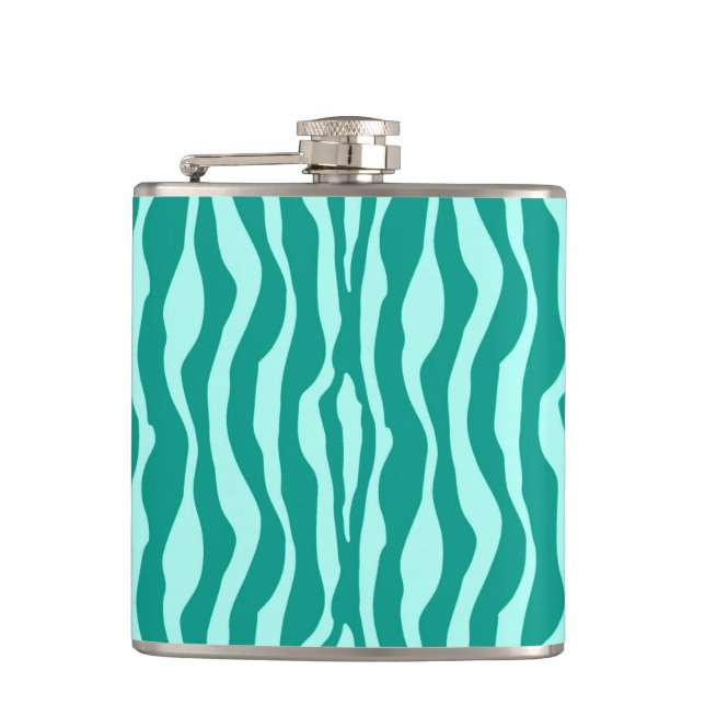 Zebra stripes - Turquoise and Aqua Hip Flask (Front)