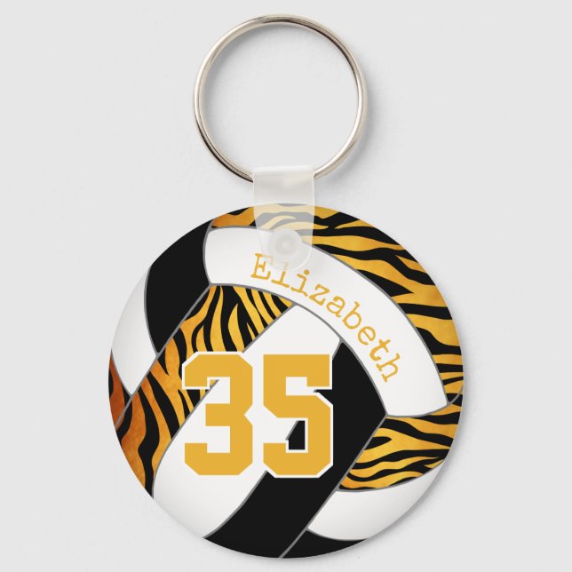 zebra stripes w gold and black girls volleyball key ring (Front)