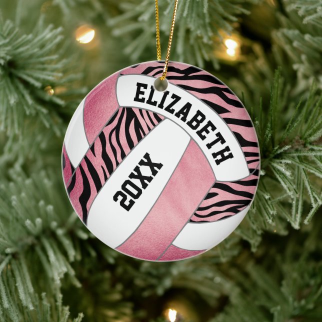 zebra stripes w rose gold personalised volleyball ceramic ornament (Tree)