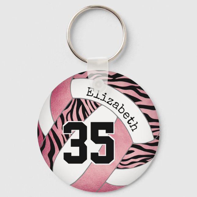 zebra stripes w rose gold personalised volleyball key ring (Front)