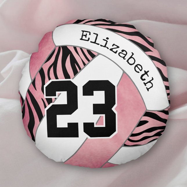 zebra stripes w rose gold personalised volleyball round cushion (Creator Uploaded)