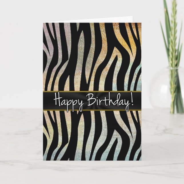 Zebra Stripes With Earth Tones Birthday Cards (Front)
