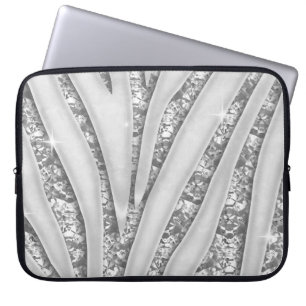 Zebra Stripes with Faux White Diamonds Laptop Sleeve
