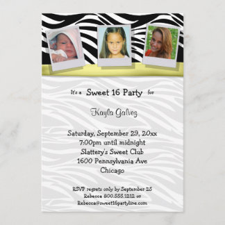 Zebra Stripes Yellow Ribbon Photo Party Invite